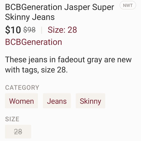 Bcbg grey fadeout Jasper jeans size 28 - Picture 7 of 7